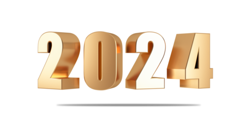 New year 2024 golden text in 3d rendering