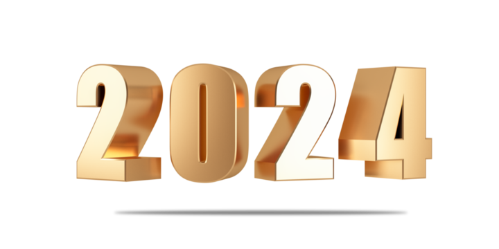 New year 2024 golden text in 3d rendering