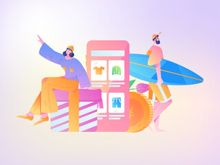 Festive Shopping E-Commerce Online Shopping People Flat Vector Concept Operation Hand Drawn Illustration
