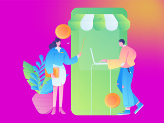 Festive Shopping E-Commerce Online Shopping People Flat Vector Concept Operation Hand Drawn Illustration
