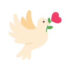 White dove holding a rose heart The concept of delivering pure love