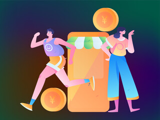 Festive Shopping E-Commerce Online Shopping People Flat Vector Concept Operation Hand Drawn Illustration
