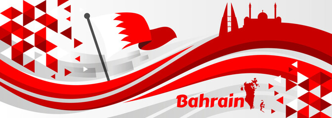Bahrain national day celebration greeting card. Vector of national day in arabic calligraphy style with Bahrain flag