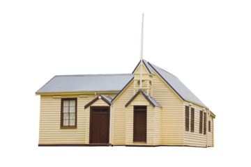 Cutout of an isolated small community town village old wooden church exterior with the transparent png	