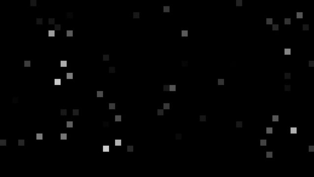 Animated dynamic white pixels appear on a black background. 4k video for your project.
