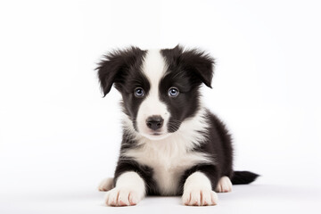 Full size portrait of Border Collie puppy dog Isolated on white background