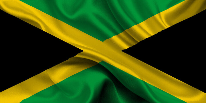 High detailed flag of Jamaica. National Jamaica flag. North America. 3D illustration.