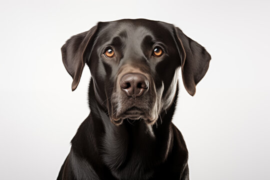 Close up portrait of black Labrador Retriever dog Isolated on white background
