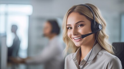 a young woman works in a call center.