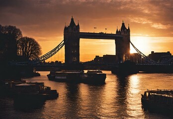 Riverside Radiance: Tower Bridge Silhouetted by the Setting Sun