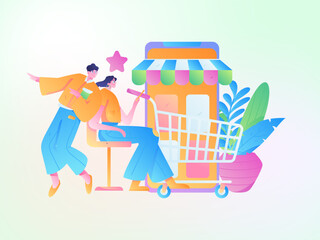 Festive Shopping E-Commerce Online Shopping People Flat Vector Concept Operation Hand Drawn Illustration
