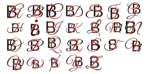 Set Collection of letter BA to BZ Luxury logo design template. suitable for your company, business and etc
