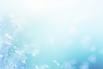 Fototapeta na wymiar White flowers on light blue background. Space for text