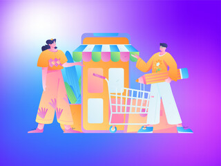 Festive Shopping E-Commerce Online Shopping People Flat Vector Concept Operation Hand Drawn Illustration
