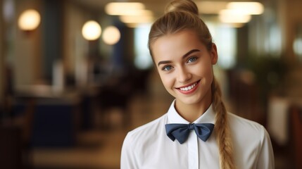 Close-up of a beautiful girl with a bow tie - obrazy, fototapety, plakaty
