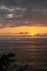 Dramatic Colorful Sunset Sky over Black Sea. Cloudscape Nature Background