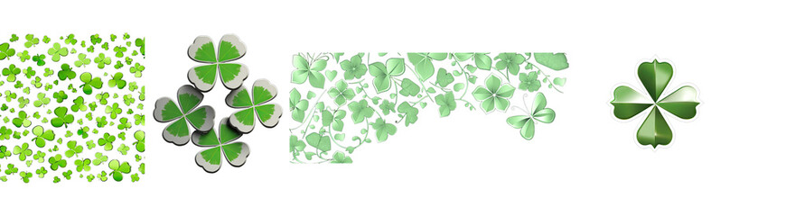 St. Patrick's Day graphics featuring shamrocks, leprechaun hat, pot of gold, and beer, all with a transparent background for versatile use.