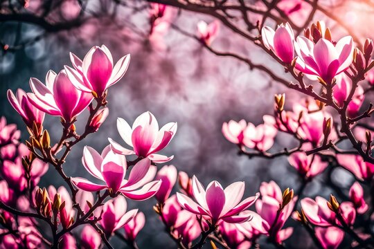 pink magnolia flowers view
