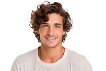Studio portrait of a beautiful young man with an attractive smile isolated on transparent png background.