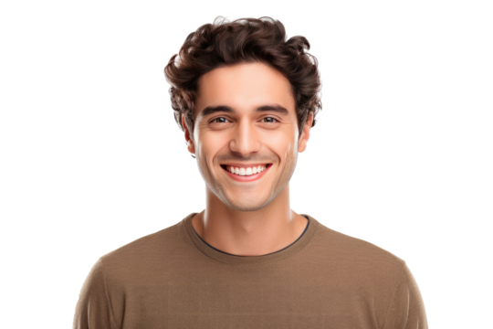 Studio portrait of a beautiful young man with an attractive smile isolated on transparent png background.