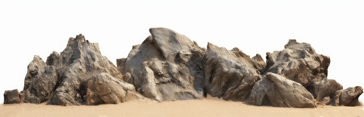 Cutout realistic rock on beaches floor ground isolated backgrounds 3d illustration, Generative AI 
