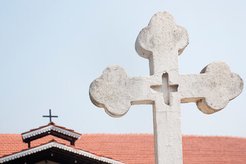 Religious Cross on the top of the house, Goa, India, Asia.
