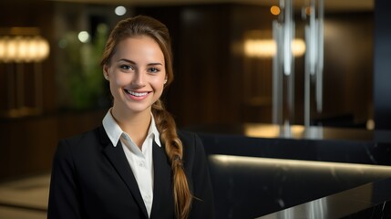 Smiling young business woman professional company marketing manager