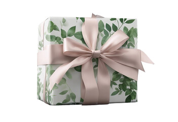 Ecological packaging with baby pink ribbon and bow isolated against transparent background