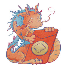 Red Chinese Dragon With Red Envelope, Luna New Year 2024 Element Art