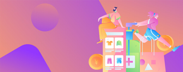 Festive Shopping E-Commerce Online Shopping People Flat Vector Concept Operation Hand Drawn Illustration
