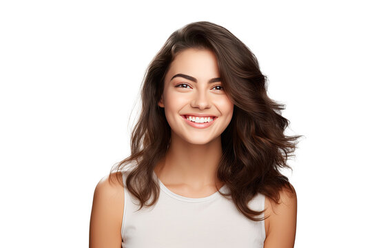 Studio portrait of a beautiful young woman with an attractive smile, isolated on transparent png background.