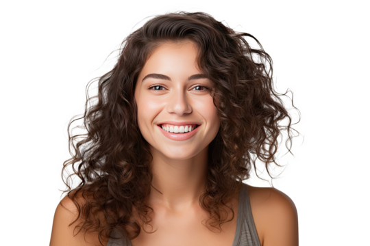 Studio portrait of a beautiful young woman with an attractive smile, isolated on transparent png background.