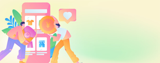 Festive Shopping E-Commerce Online Shopping People Flat Vector Concept Operation Hand Drawn Illustration
