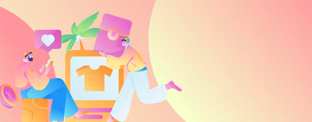 Festive Shopping E-Commerce Online Shopping People Flat Vector Concept Operation Hand Drawn Illustration
