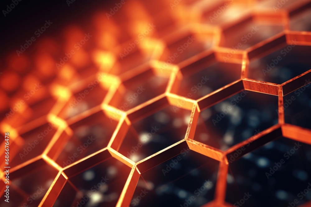 Poster a close-up view of a computer keyboard covered in hexagons. this image can be used to illustrate tec