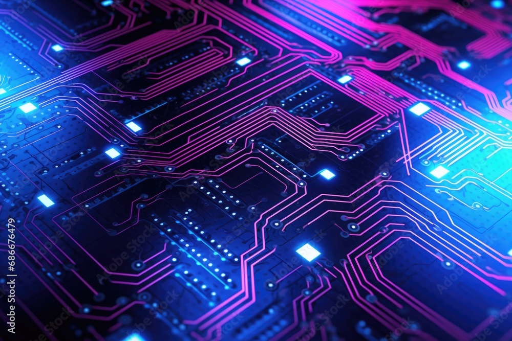 Poster a close up view of a computer circuit board. this image can be used to depict technology, electronic