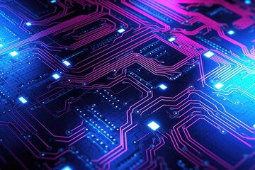 Obraz premium A close up view of a computer circuit board. This image can be used to depict technology, electronics, or computer hardware.