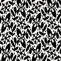 Black and white seamless pattern with flowers.  Vector illustration