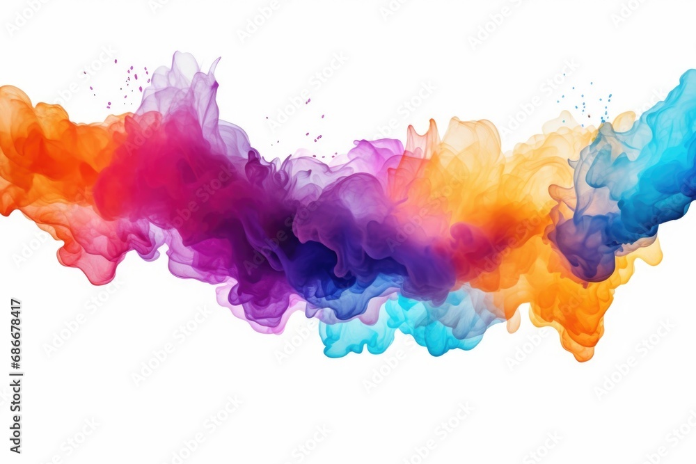 Poster a vibrant cloud of smoke is captured against a clean white background. this image can be used to add