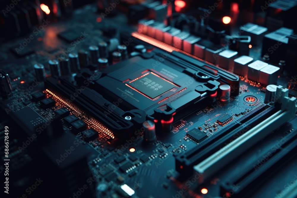 Aufkleber a detailed close-up shot of a computer motherboard. this image can be used to illustrate technology,