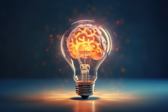 A light bulb with a glowing brain inside. 