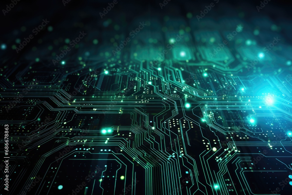Poster a close-up view of a computer circuit board. this image can be used to illustrate technology, electr
