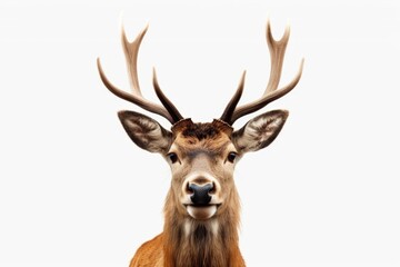 A close-up photograph of a deer's head, showcasing its majestic antlers, against a clean white background. Perfect for nature enthusiasts and wildlife-related projects.