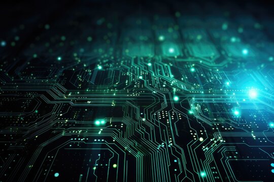 A close-up view of a computer circuit board. This image can be used to illustrate technology, electronics, or the inner workings of a computer.