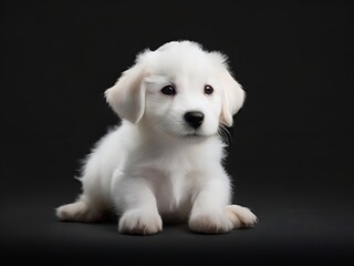 Studio shot of a cute Golden Retriever puppy on black background. AI.