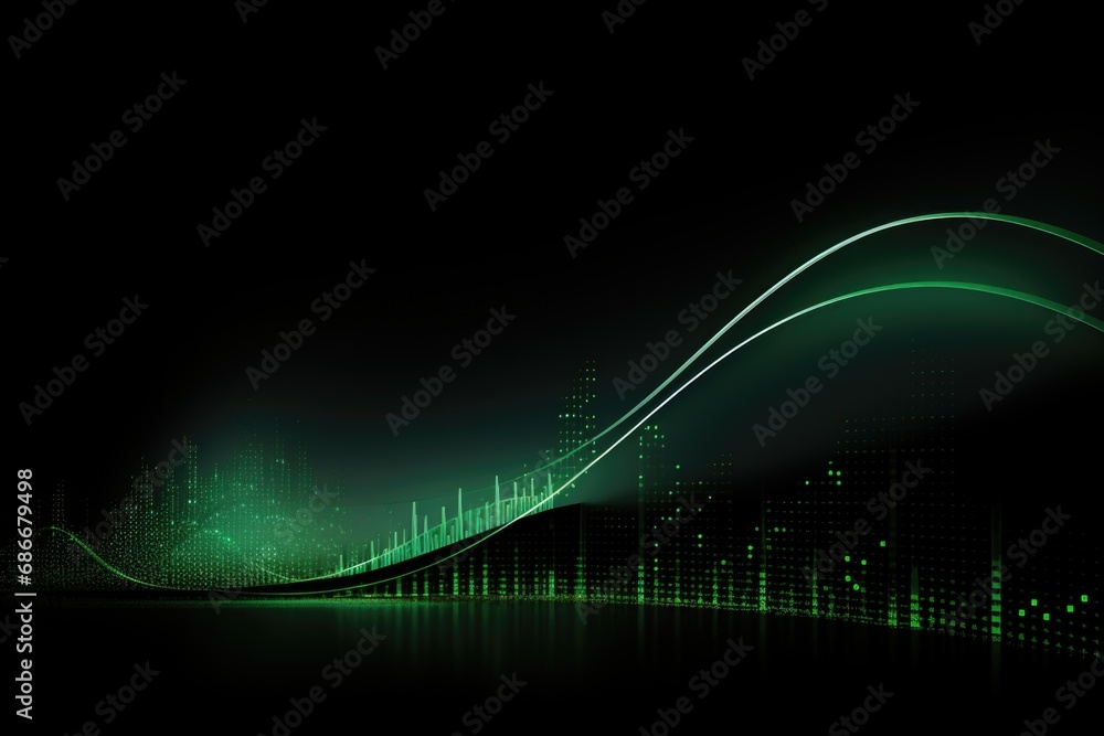 Poster a vibrant green wave against a sleek black background. this image can be used to add a dynamic and m
