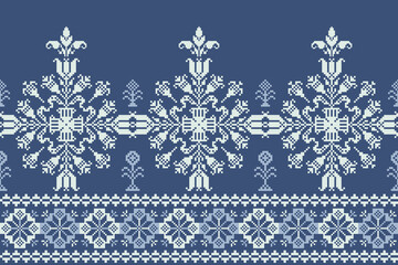 Abstract ethnic pixel border pattern flower. Aztec fabric boho mandalas India sari border design textile wallpaper. Tribal native motif African American saree borders Saree embroidery vector 