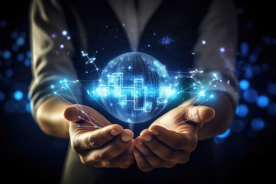 A person is seen holding a glowing globe in their hands. This image can be used to represent concepts such as global connectivity, environmental awareness, or world travel