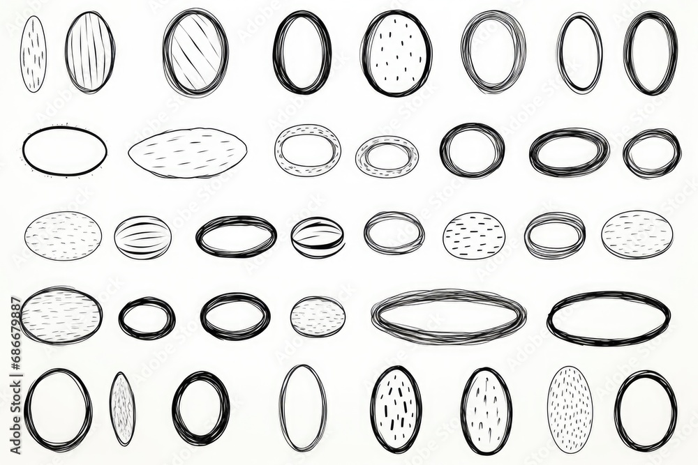 Poster a drawing showcasing a collection of oval shapes. this versatile image can be used for various desig