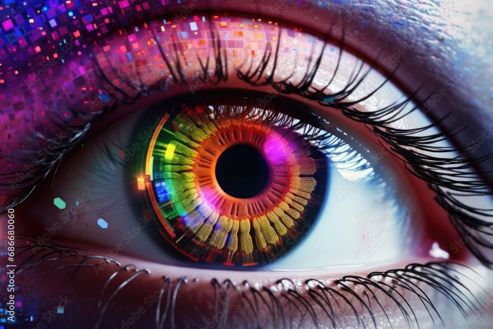 Poster a close-up view of a person's eye with sparkling glitter. perfect for adding a touch of glamour and 